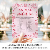 Pink Valentine Animal Gestation Baby Shower Game 招待状