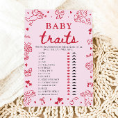 Pink Valentine Baby Traits Baby Shower Game 招待状