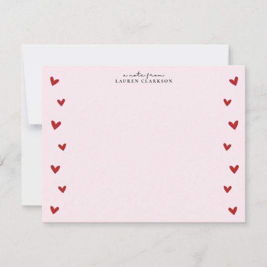 Pink Valentine Heart Border Note Card 招待状 (正面)