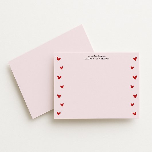 Pink Valentine Heart Border Note Card 招待状