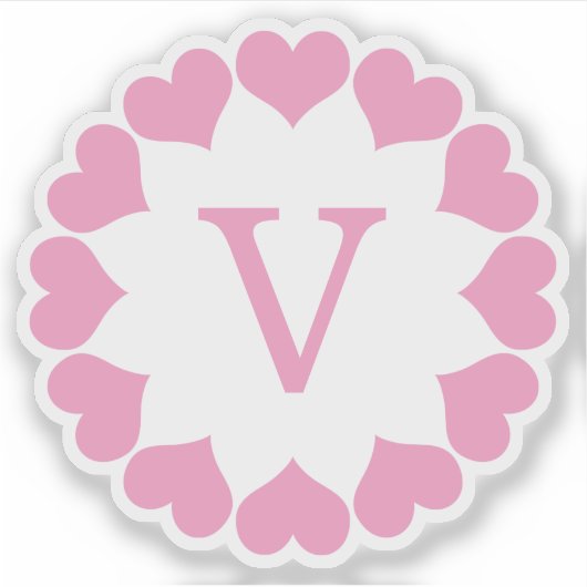 Pink Valentine Hearts in a Circle with Initial シール (正面)