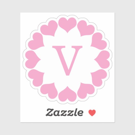 Pink Valentine Hearts in a Circle with Initial シール (シート)