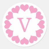 Pink Valentine Hearts in a Circle with Initial ラウンドシール (正面)