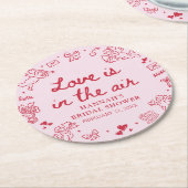 Pink Valentine Love is in the Air Bridal Shower ラウンドペーパーコースター (アングル)