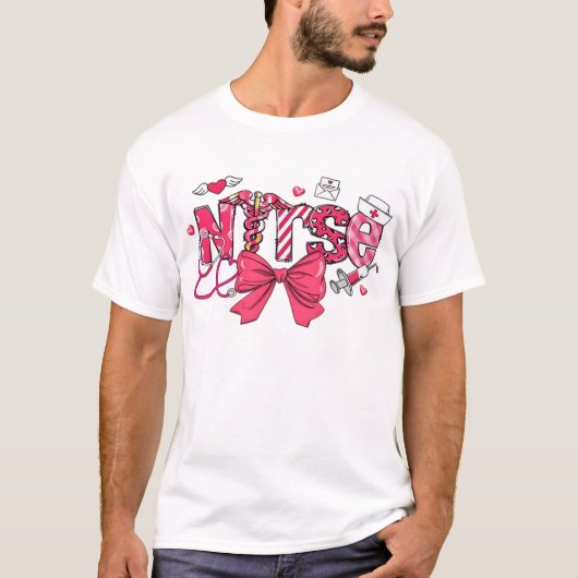 Pink Valentine Nurse, Valentine Coquette Bow Overs Tシャツ (正面)