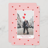 Pink Valentine’s Day photo card with red hearts 招待状 (正面/裏面)