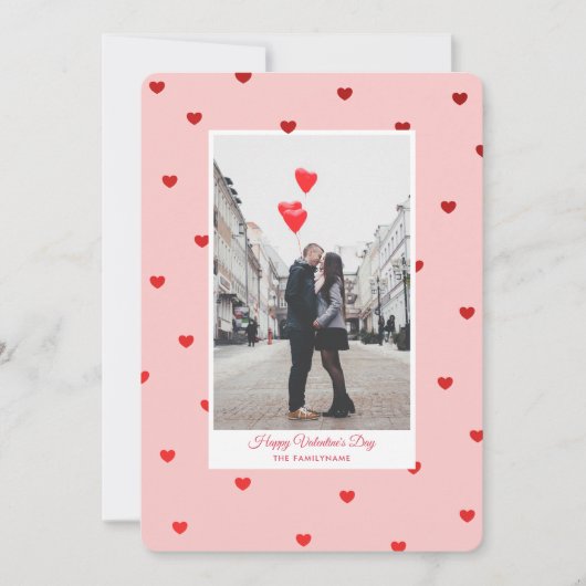 Pink Valentine’s Day photo card with red hearts 招待状 (正面)