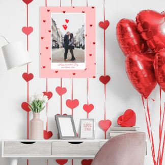 Pink Valentine’s Day photo poster with red hearts ポスター
