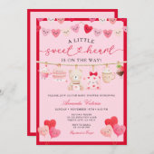 Pink Valentine Sweetheart Gift Bear Baby Shower 招待状 (正面/裏面)