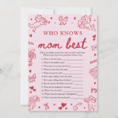 Pink Valentine Who Knows Mom Best Baby Shower Game 招待状 (正面)