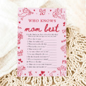 Pink Valentine Who Knows Mom Best Baby Shower Game 招待状