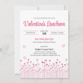 Pink Valentine's Church Luncheon Heart Flowers 招待状 (正面)