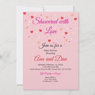 Pink Valentines Day Baby Shower Invitations 招待状