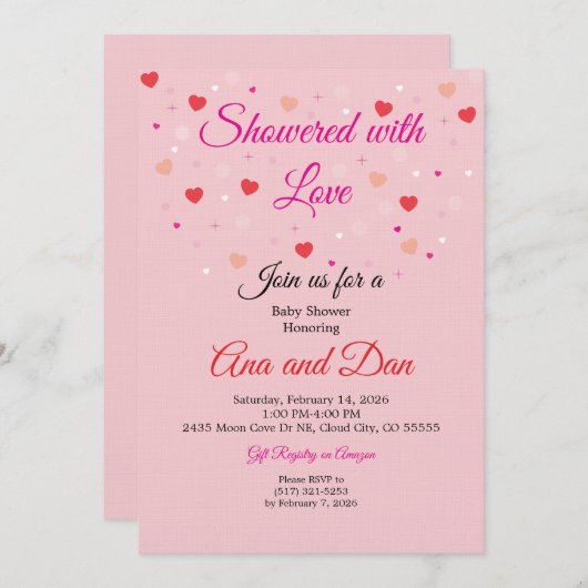 Pink Valentines Day Baby Shower Invitations 招待状 (正面/裏面)