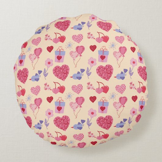 Pink Valentine's Day Icon Pattern ラウンドクッション (裏面)