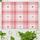 Pink Valentine's Day Romantic Plaid Heart Pattern キッチンタオル (折り畳み)