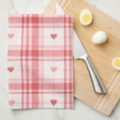 Pink Valentine's Day Romantic Plaid Heart Pattern キッチンタオル (四つ折り)
