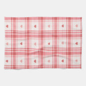 Pink Valentine's Day Romantic Plaid Heart Pattern キッチンタオル (横)