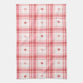 Pink Valentine's Day Romantic Plaid Heart Pattern キッチンタオル (縦)