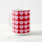 Pink Valentines Hearts on Red コーヒーマグカップ (正面左)