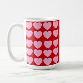 Pink Valentines Hearts on Red コーヒーマグカップ