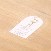 Pink Valentines Teddy Bear Baby Shower Girl アクリル招待状 (レイダウン)