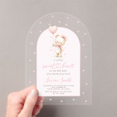 Pink Valentines Teddy Bear Baby Shower Girl アクリル招待状 (インサイチュ (ポータブル))