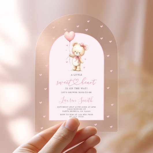 Pink Valentines Teddy Bear Baby Shower Girl アクリル招待状
