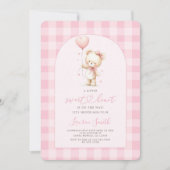 Pink Valentines Teddy Bear Baby Shower Girl 招待状 (正面)