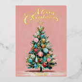 Pink Velvet Christmas Tree Foil Holiday Card 箔シーズンカード (正面)