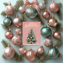 Pink Velvet Christmas Tree Foil Holiday Card