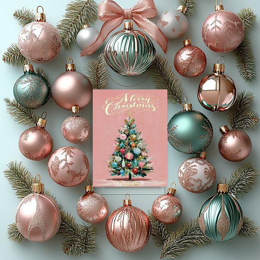 Pink Velvet Christmas Tree Foil Holiday Card 箔シーズンカード