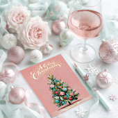 Pink Velvet Christmas Tree Foil Holiday Card 箔シーズンカード