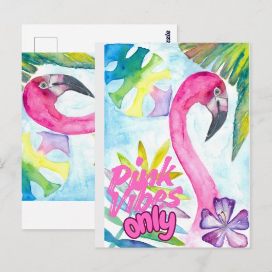Pink Vibes Only – Pink Flamingo ポストカード (正面/裏面)