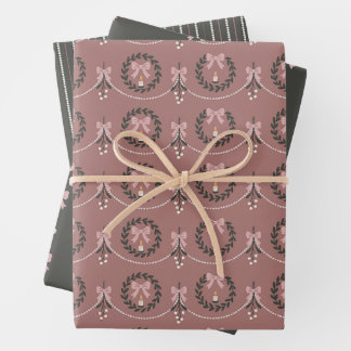 Pink Victorian Mistletoe and Wreath Gift Wrap ラッピングペーパーシート