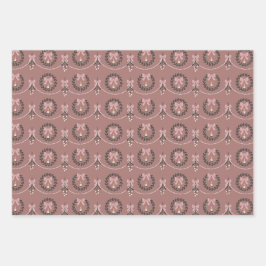 Pink Victorian Mistletoe and Wreath Gift Wrap ラッピングペーパーシート