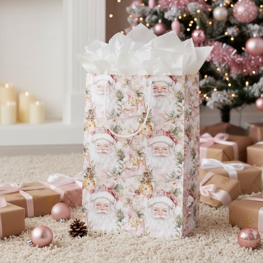 Pink Victorian Santa Claus Christmas Holiday  ミディアムペーパーバッグ