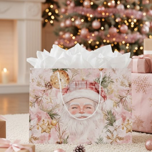 Pink Victorian Santa Claus Christmas Holiday ラージペーパーバッグ