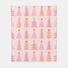 Pink Vintage Christmas Trees Fleece Blanket フリースブランケット