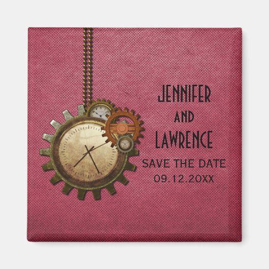 Pink Vintage Clock Save the Date Magnet マグネット (正面)