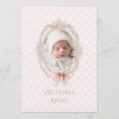 Pink Vintage Elegant Baby Girl Birth Announcement 招待状 (正面)