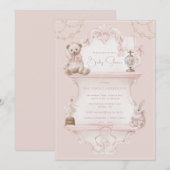 Pink Vintage Elegant Baby Shower 招待状 (正面/裏面)