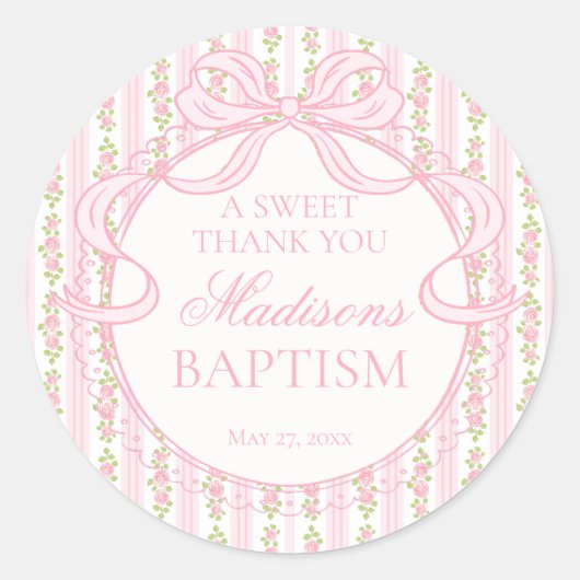Pink Vintage Fancy Floral Baptism Circle ラウンドシール (正面)