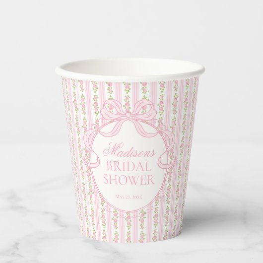 Pink Vintage Fancy Floral Bridal Shower 紙コップ (正面)