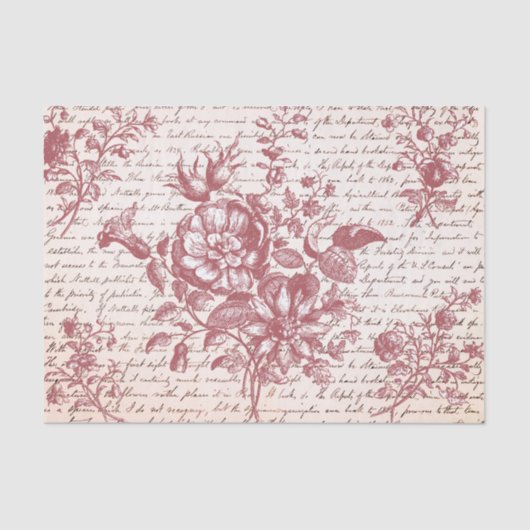 Pink Vintage Floral and Script 薄葉紙 (正面)