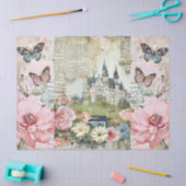 Pink Vintage Floral Ephemera Collage Decoupage 薄葉紙 (クラフト)