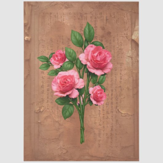 Pink Vintage Floral Grunge Decoupage 薄葉紙 (正面)
