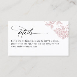 Pink Vintage Floral QR Code Wedding Details Card 名刺
