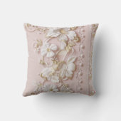Pink Vintage Floral Throw Pillow クッション (裏面)