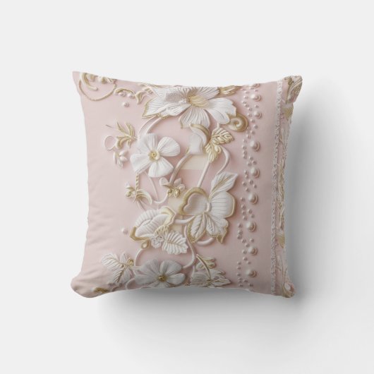 Pink Vintage Floral Throw Pillow クッション (正面)